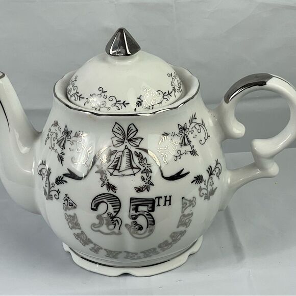 Vintage Lefton Hand Painted 25th Anniversary Musical Teapot - Picture 1 of 10